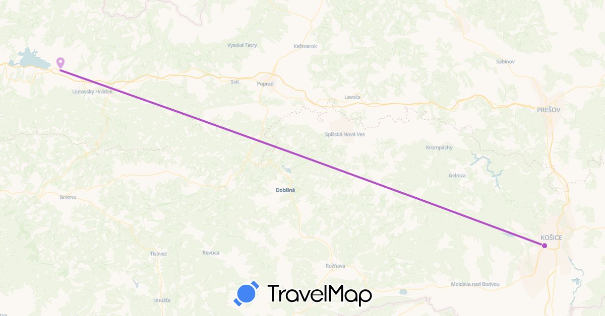 TravelMap itinerary: driving, train in Slovakia (Europe)